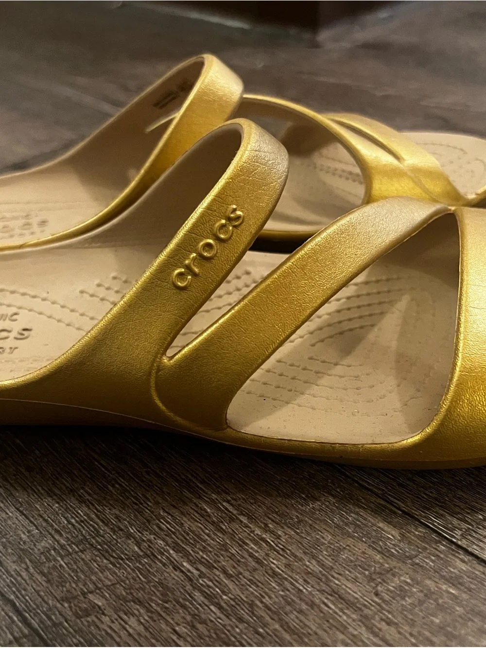 CROCS Metallic Gold Strappy Slide Sandal